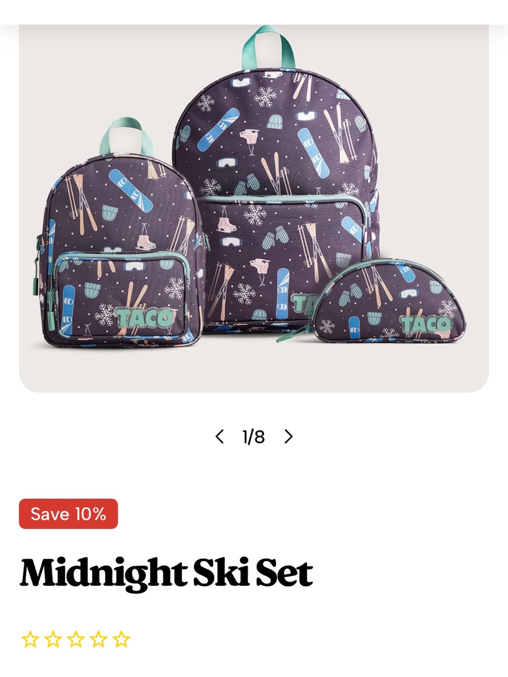 Taco Kidz - Midnight Ski Kids Backpack Set